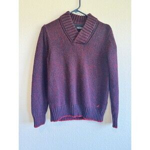 Nautica Women's Red Knit Long Sleeve Sweater V Mock Neck Acrylic Medium